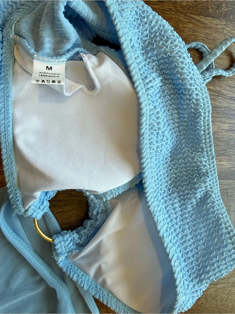Light Blue Textured Bikini Set with Matching Skirt